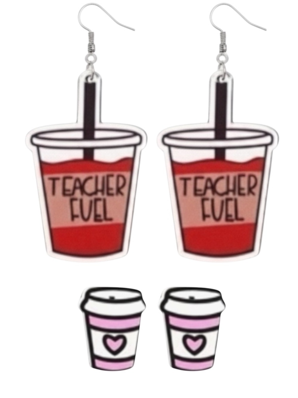 Teacher Fuel Cup Dangle Earrings and coffee cup posts